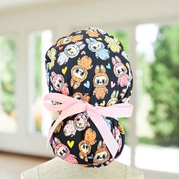 Cute Monsters~ Ponytail Scrub Cap, Surgical Hat, OR, CNA, Cap, CRNA, - Picture 1 of 4